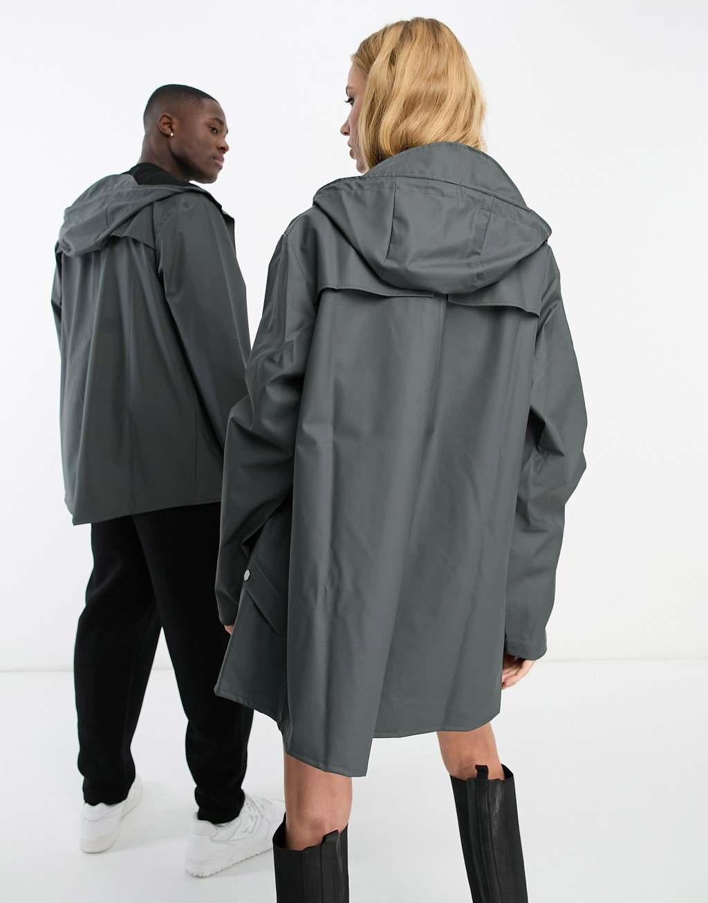 Rains 12010 unisex waterproof long jacket in slate Product Image