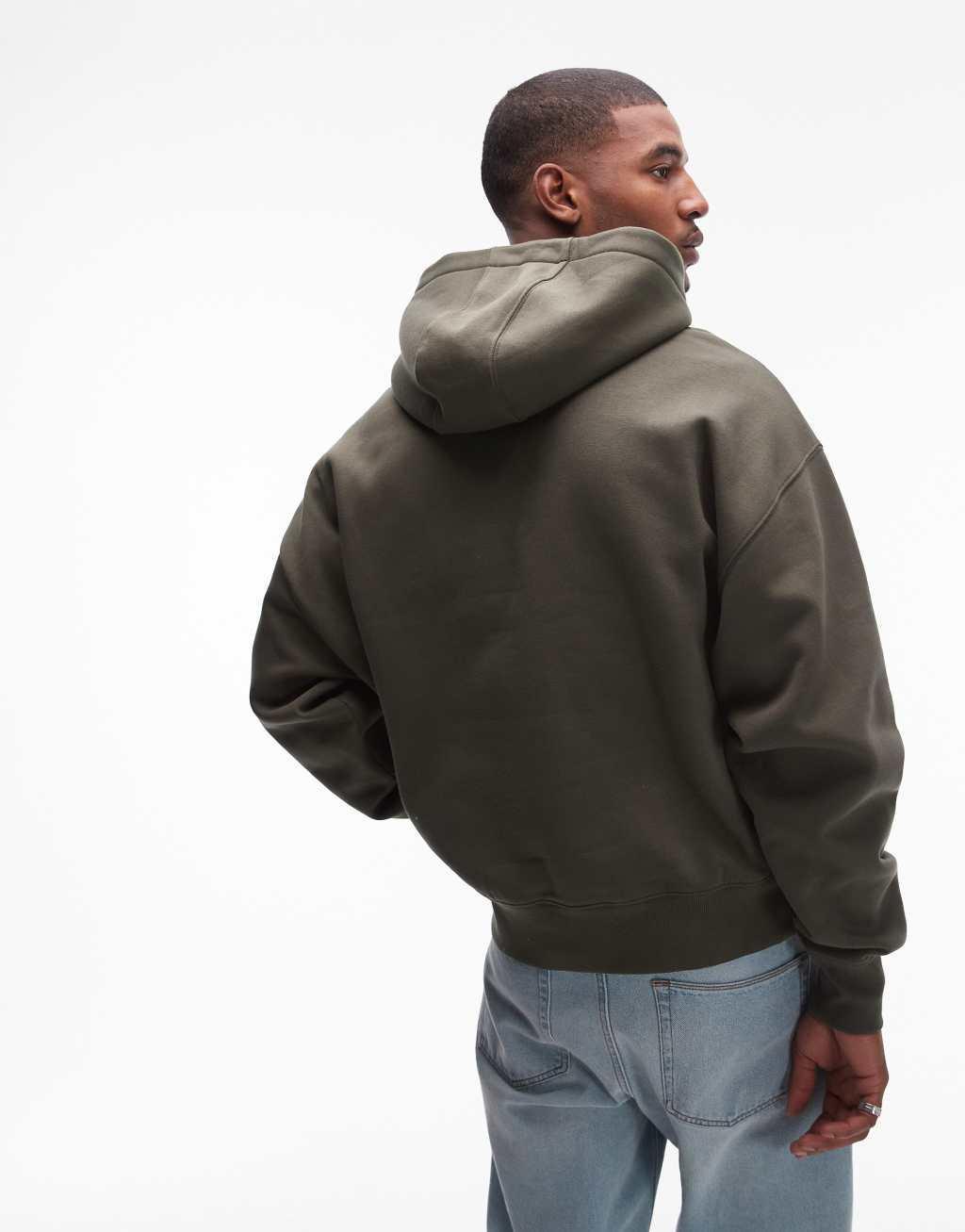 Topman premium heavyweight oversized hoodie in khaki Product Image