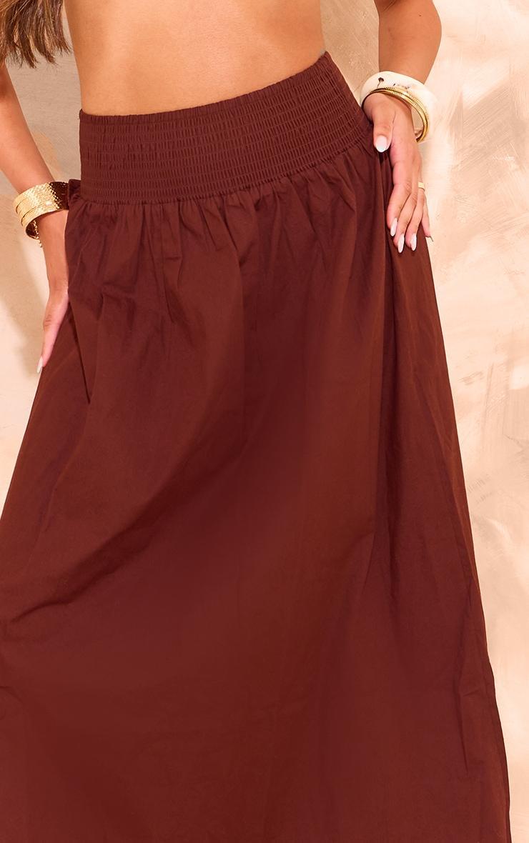 Chocolate Cotton Poplin Shirred Waistband Flowy Maxi Skirt Product Image