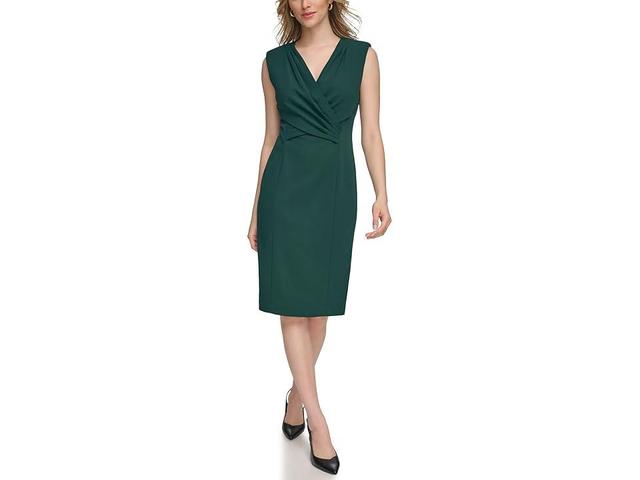 Calvin Klein Scuba Crepe V-Neck Short Sheath with Front Fold Detail (Malachite) Women's Dress Product Image