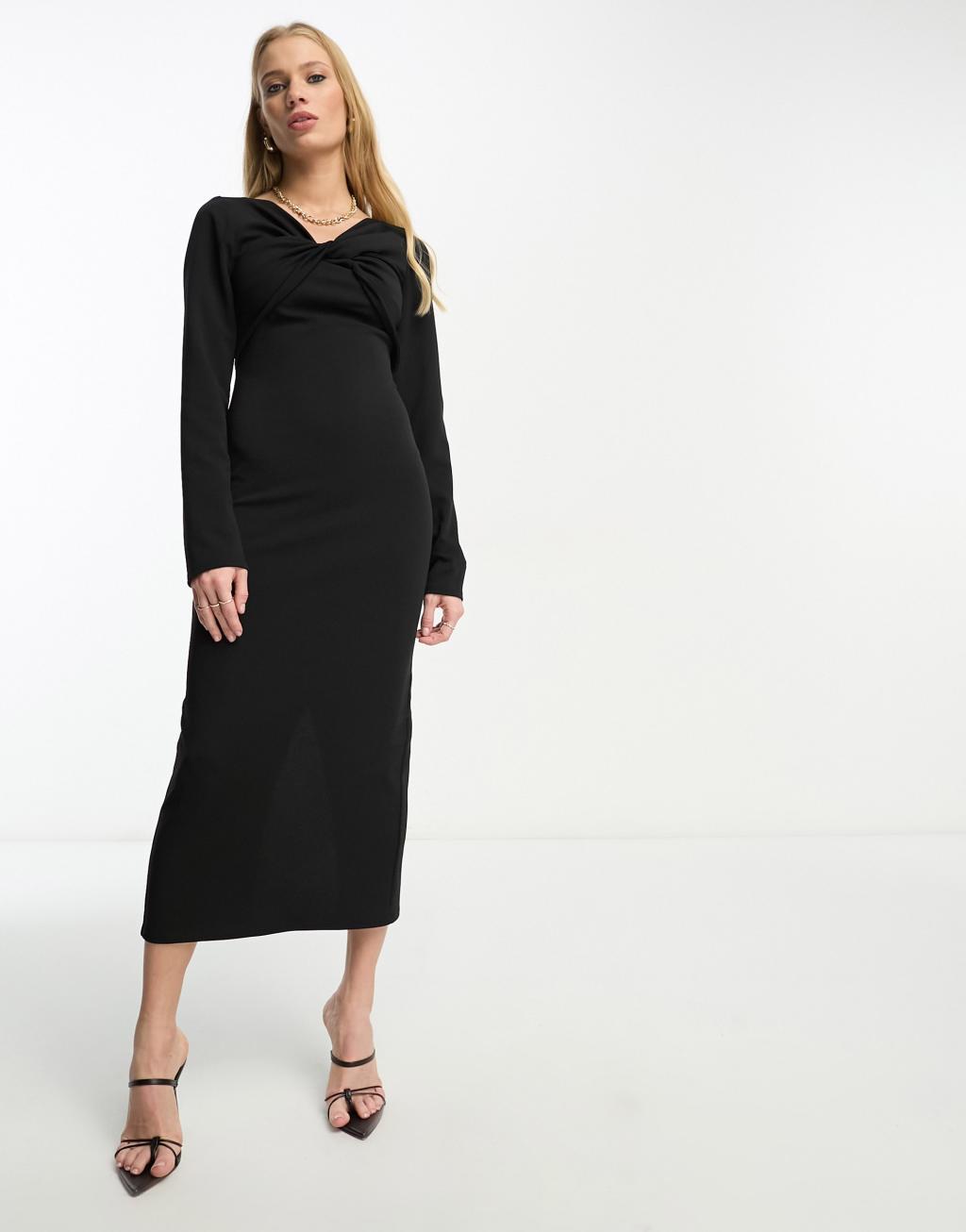 ASOS DESIGN twist neck long sleeve midi dress Product Image