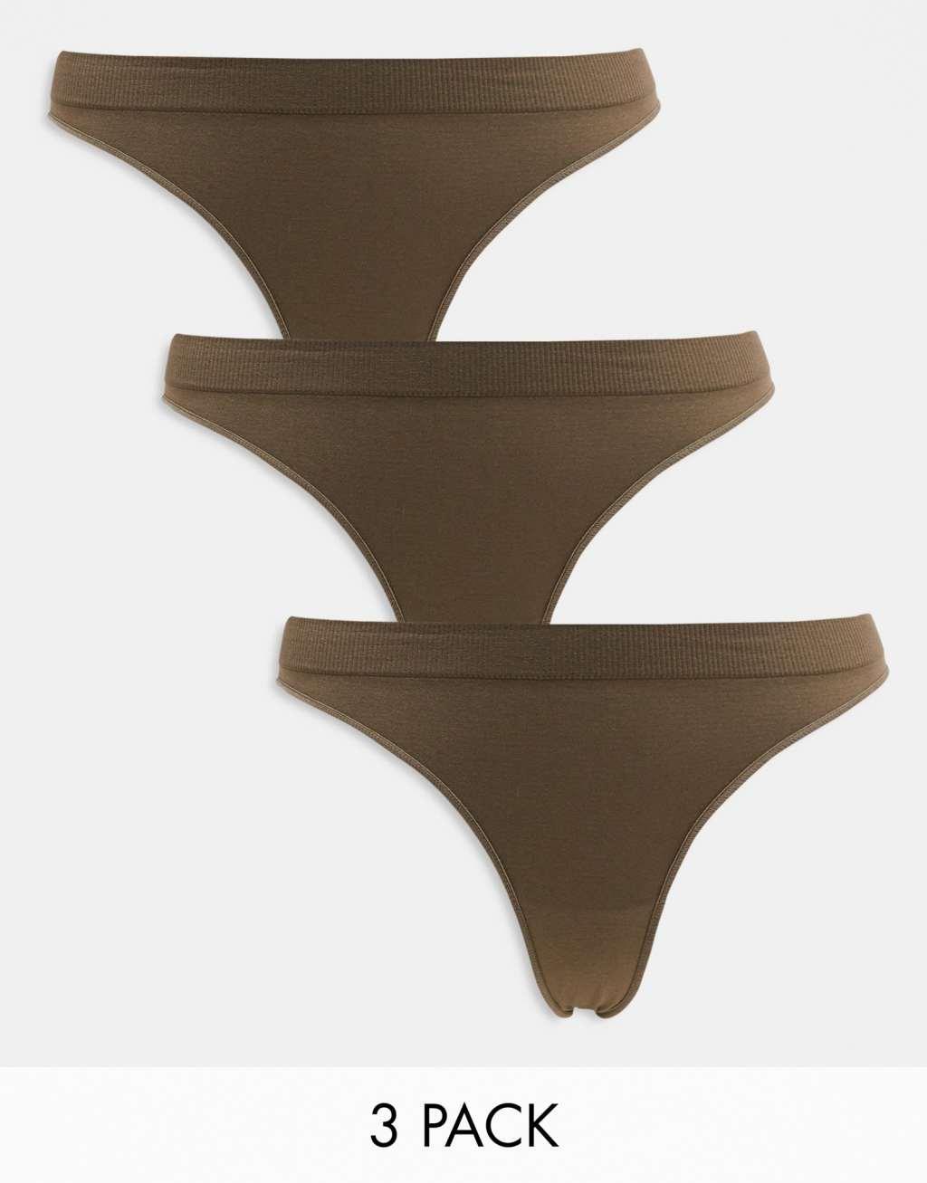 Weekday Cat Seamless 3-pack thong in brown Product Image