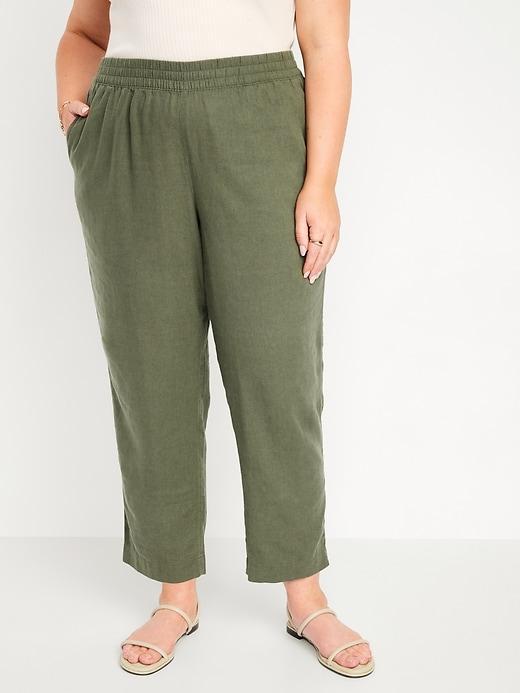 High-Waisted Linen-Blend Straight Pants Product Image