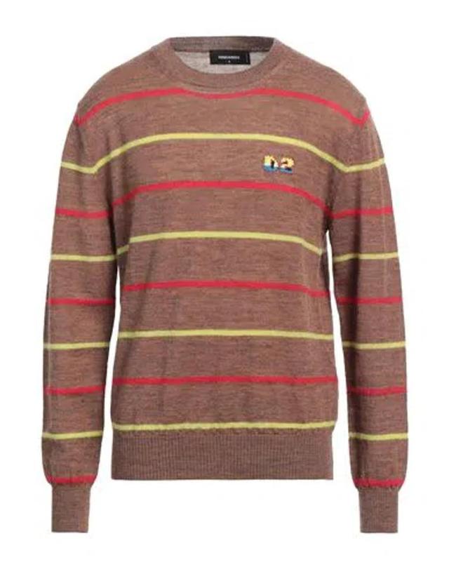 DSQUARED2 Man Sweater Camel Size L Virgin Wool, Mohair Wool, Alpaca Wool, Polyamide In Beige Product Image