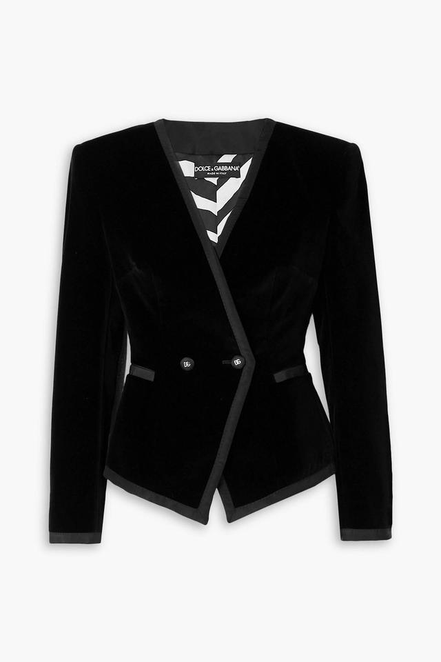 DOLCE & GABBANA Peplum Cotton-blend Velvet And Silk-trimmed Blazer In Schwarz Product Image