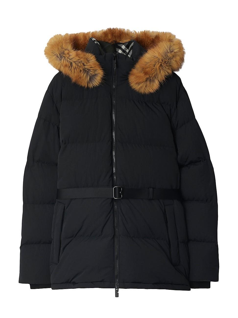 Womens Faux Fur-Trimmed Belted Coat product image