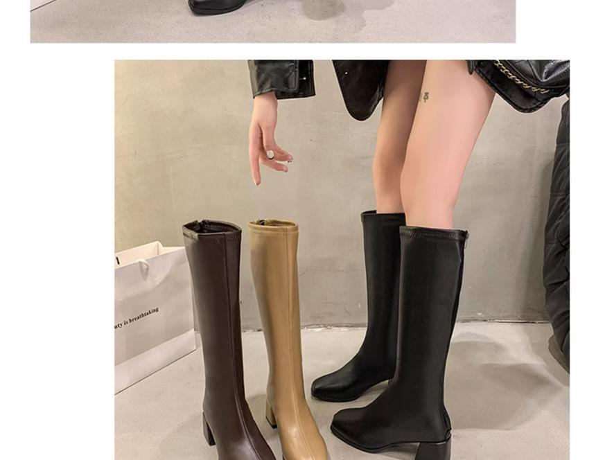 Block Heel Plain Tall Boots Product Image