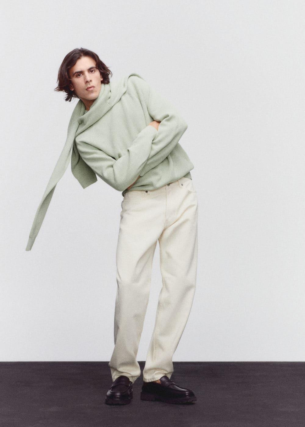 MANGO MAN - Ribbed round-neck sweater pastel greenMen Product Image