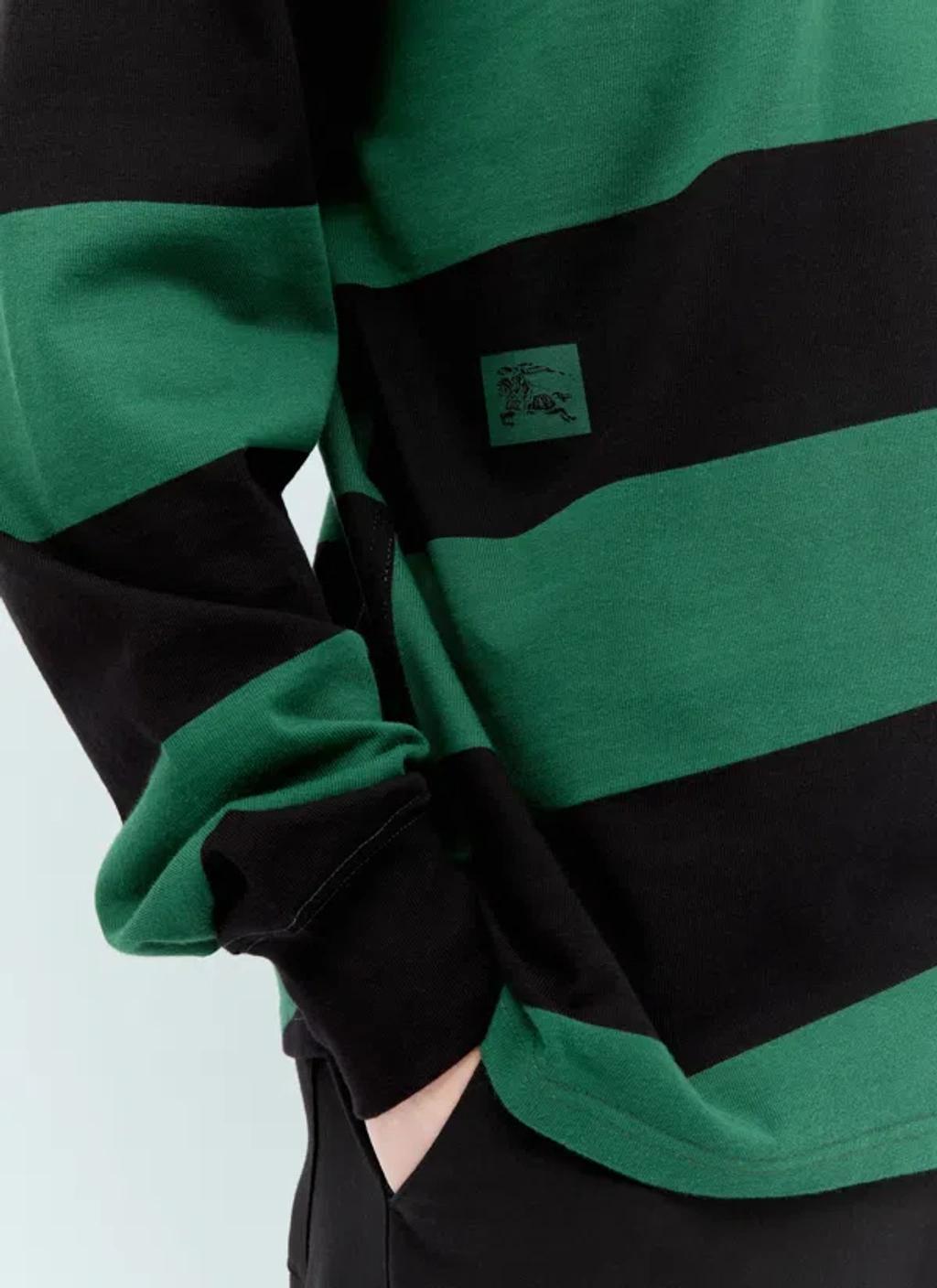 Long-sleeve Striped Cotton Polo Shirt In Black Product Image