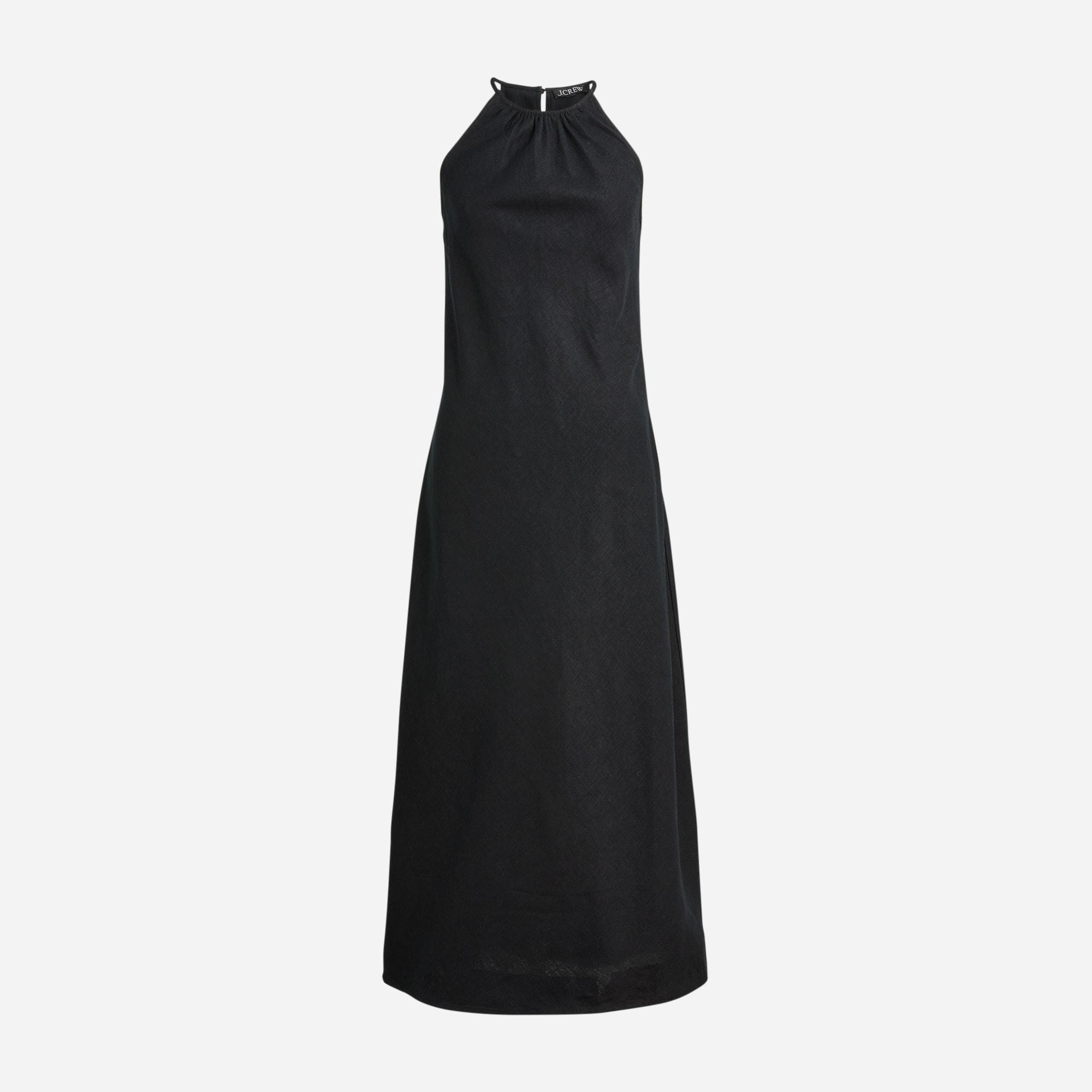 High-neck midi dress in linen Product Image