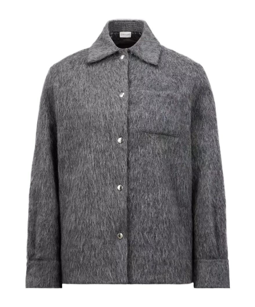 MONCLER Fuzzy Shirt Jacket In Grey Product Image