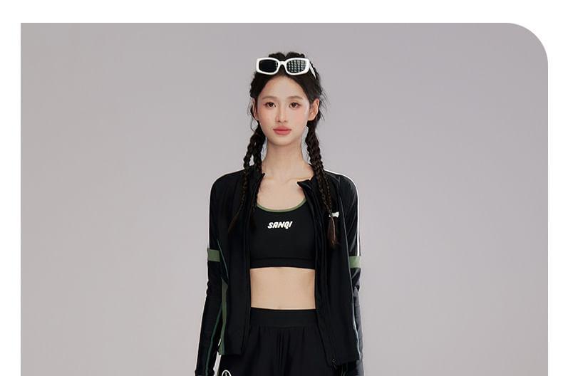 Set: Long-Sleeve Rashguard Top + Swim Pants + Bottom + Bikini Top Product Image