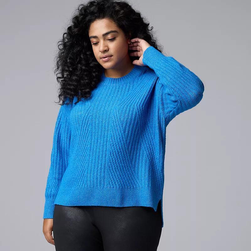 Plus Size Simply Vera Vera Wang Directional Rib Pullover Top, Womens Product Image