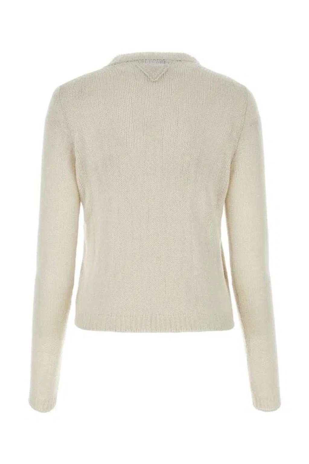 Boat Neck Sleeved Sweater In Beige Product Image