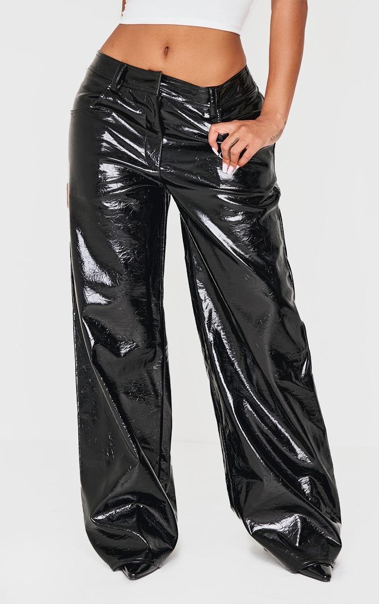 Shape Black Faux Leather Textured Wide Leg Pants Product Image