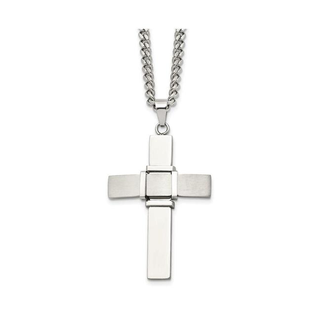 Chisel Brushed and Polished Cross Pendant on a Curb Chain Necklace Product Image