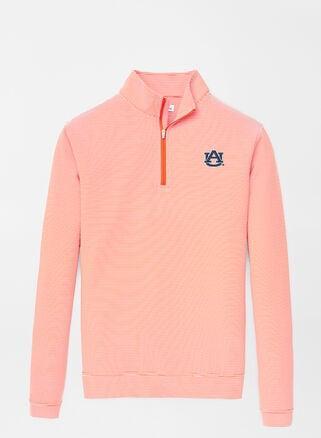 Peter Millar Mens Auburn Perth Sugar Stripe Performance Quarter-Zip | Color: Orange / White | Size: S Product Image