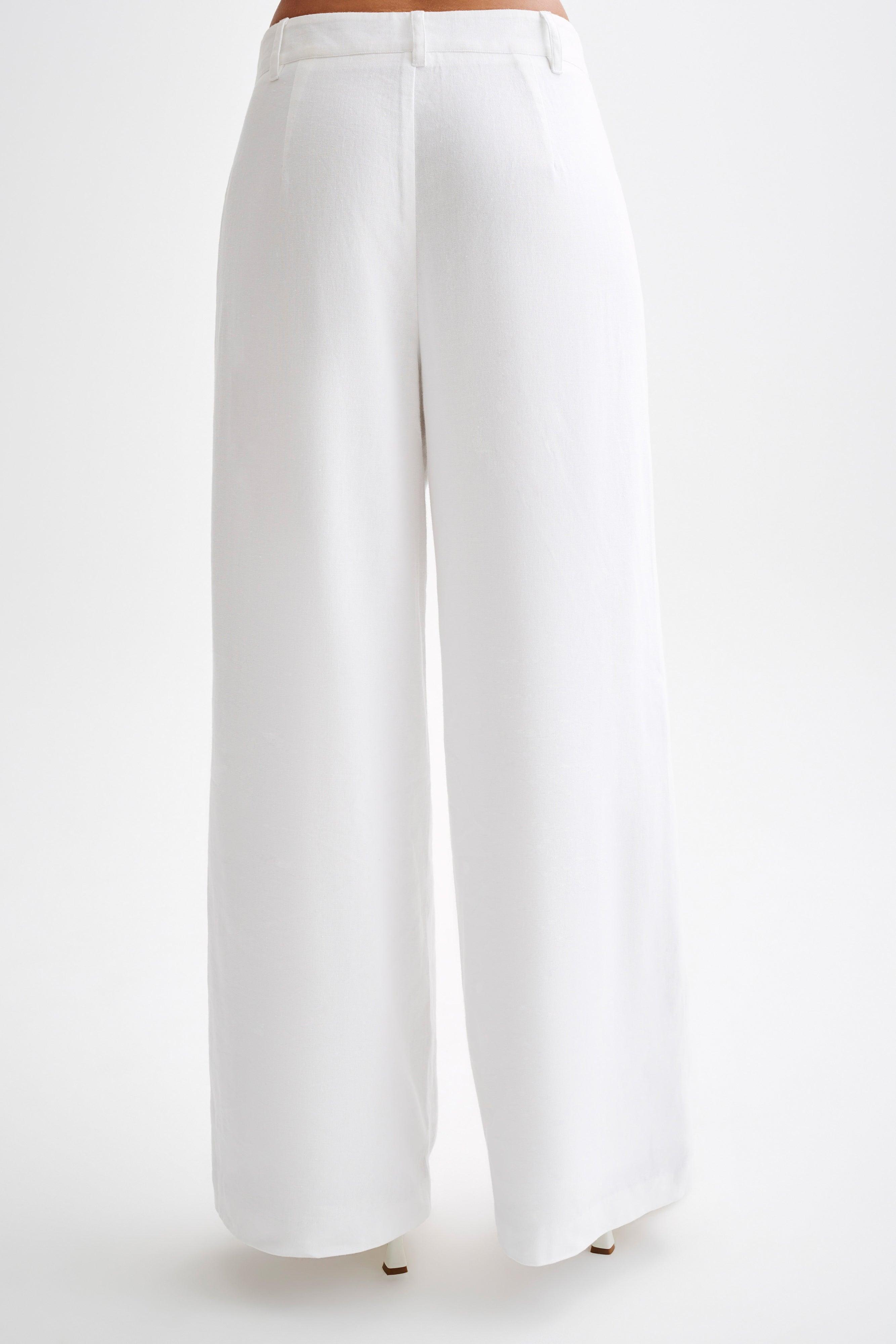 Franca Linen Wide Leg Pant - White Product Image