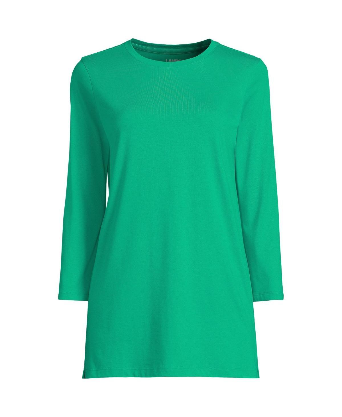 Lands End Womens Petite 3/4 Sleeve Supima Cotton Crewneck Tunic Product Image