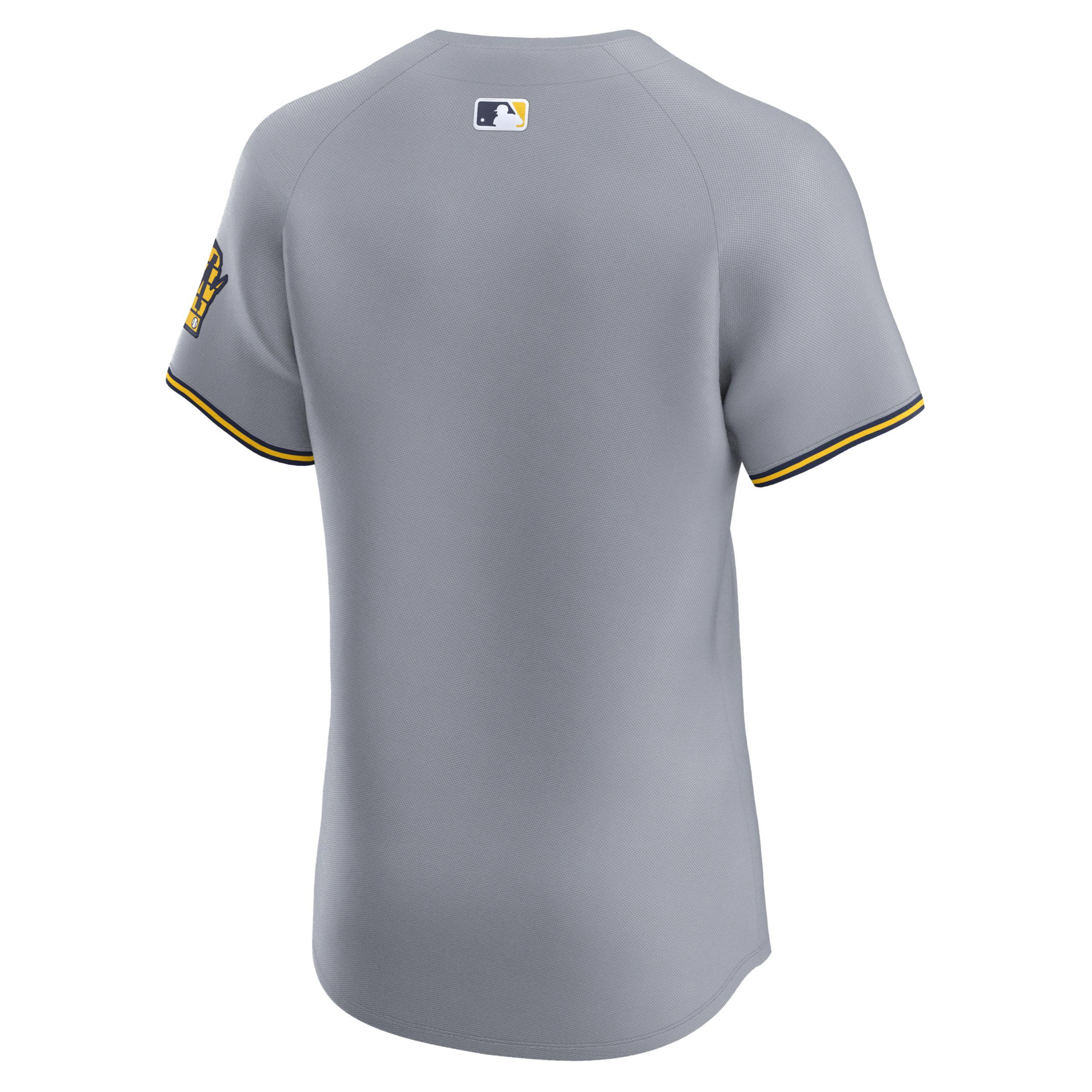 Nike Mens Gray Milwaukee Brewers Road Vapor Premier Elite Patch Jersey - Gray Product Image