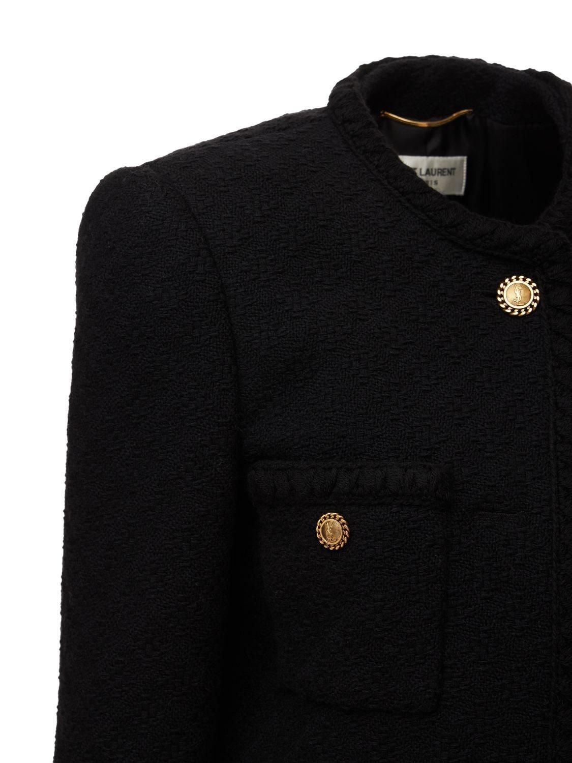 SAINT LAURENT Collarless Tweed Jacket W/ Four Pockets In Noir Product Image