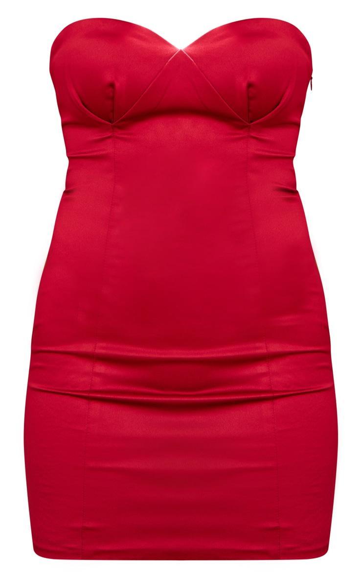 Dark Red Satin Bandeau Cup Detail Mini Dress Product Image