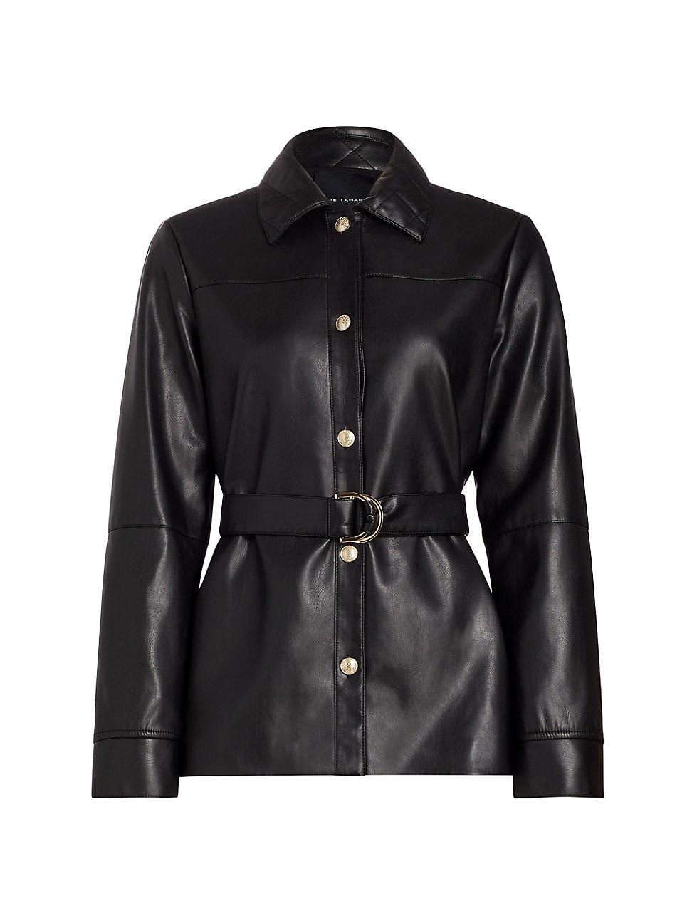 Womens Belted Vegan Shirt Jacket Product Image