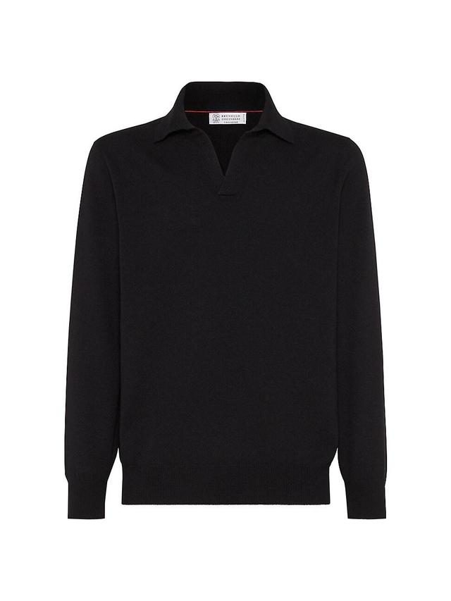 Mens Cashmere Knit Polo Sweater with Long Sleeves Product Image