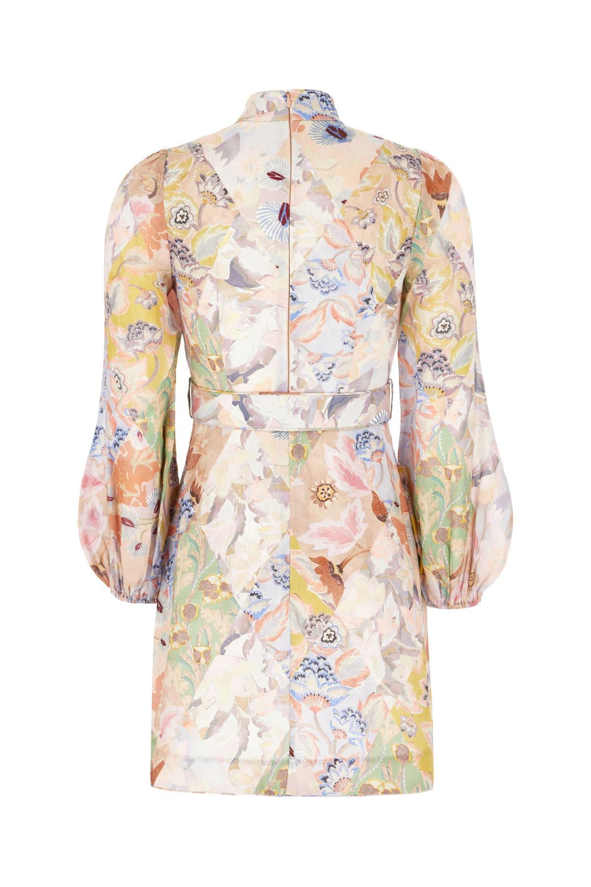 ZIMMERMANN Womensfloral Diamond Mandarin Collar Belted Linen Mini Dress In Multicolor Product Image