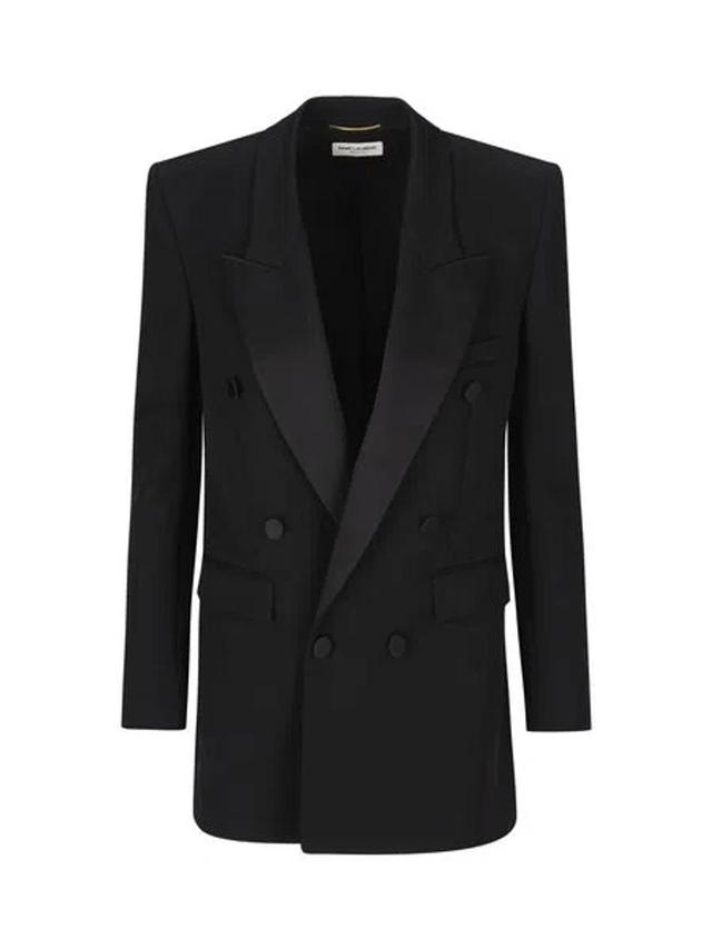 Women's Double-breasted Wool Jacket In Black Product Image