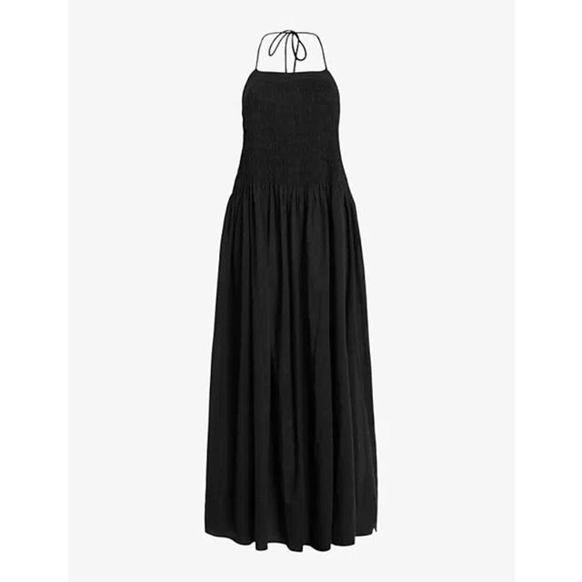 Womens Black Iris Shirred Cotton Midi Dress Product Image