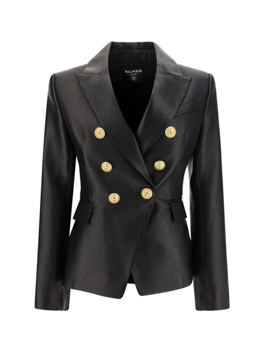 BALMAIN 6 Buttons Classic Leather Jacket In Black Product Image