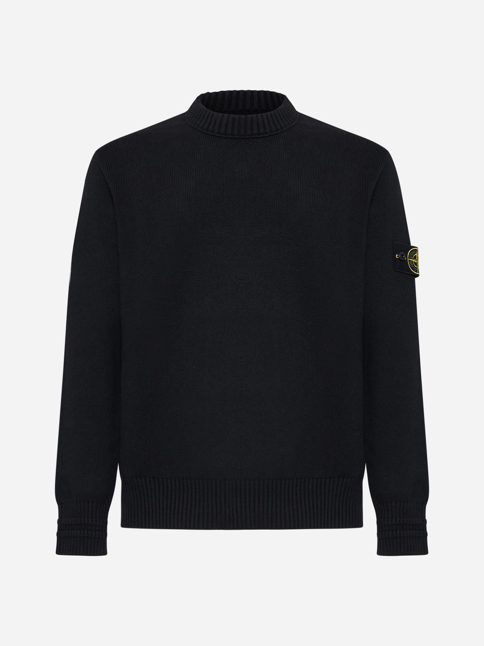 STONE ISLAND Logo Patch Crewneck Jumper In Blue Product Image