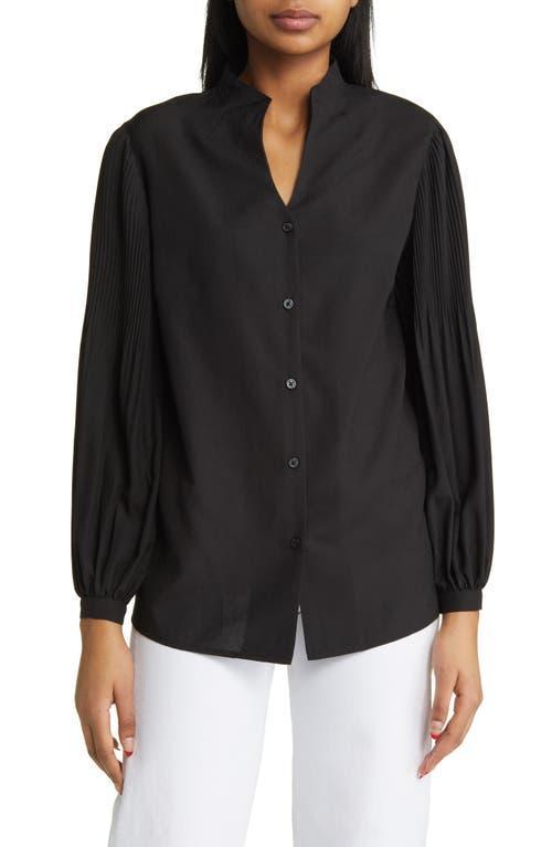 Misook Pleated Balloon Sleeve Crepe Button-Up Blouse Product Image