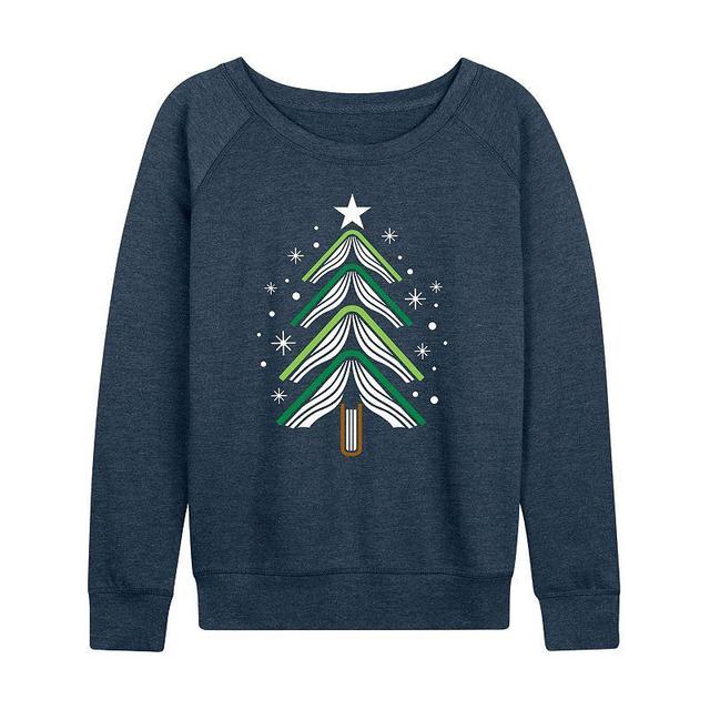 Womens Book Christmas Tree Slouchy Graphic Sweatshirt, Girls Grey Indigo Product Image