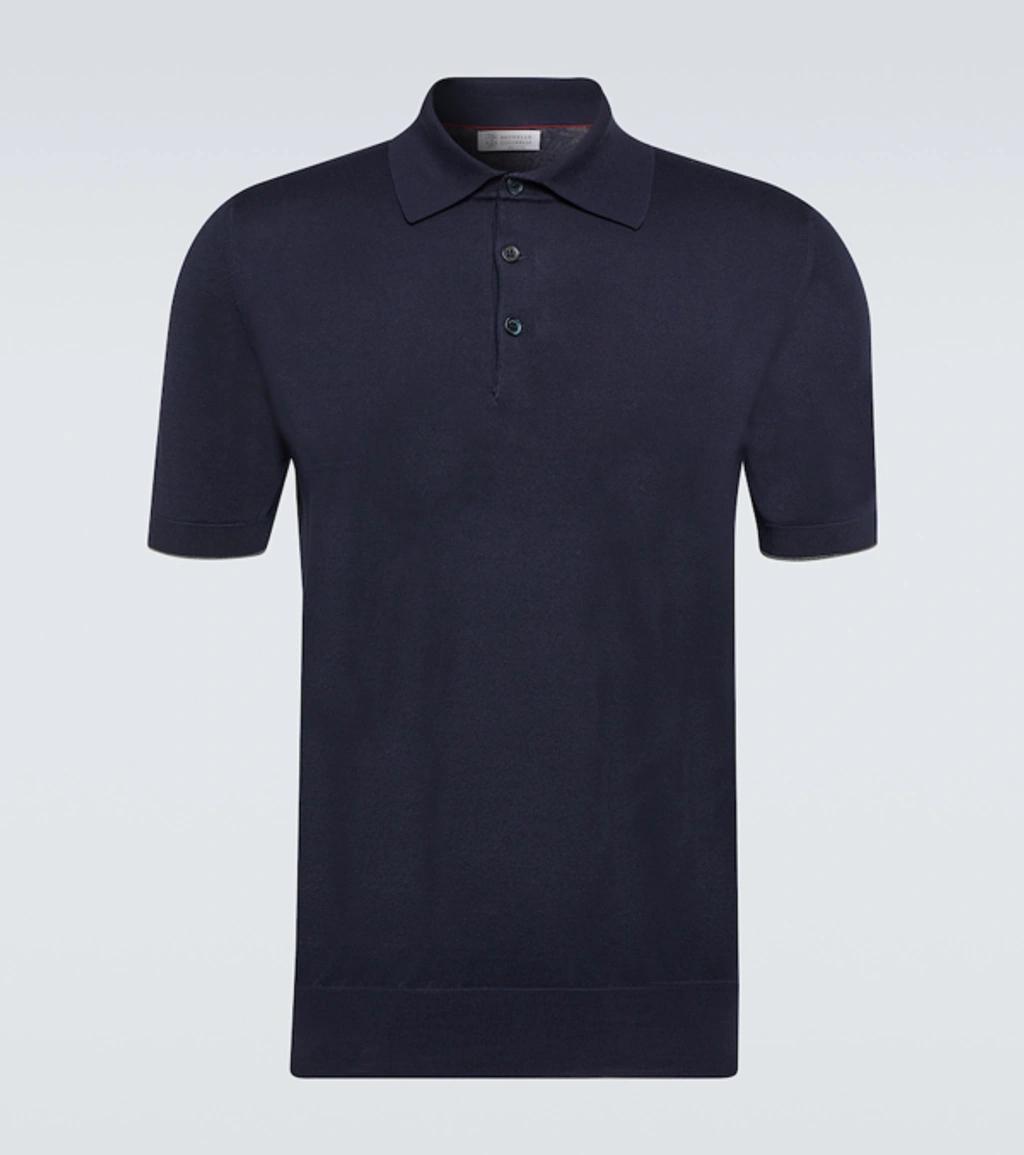 BRUNELLO CUCINELLI Short-sleeve Cotton Polo Shirt In Blue Product Image