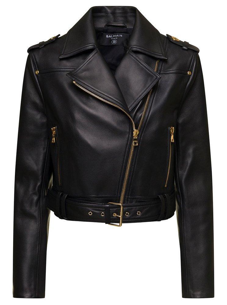 Belted Cropped Jacket In Black Product Image