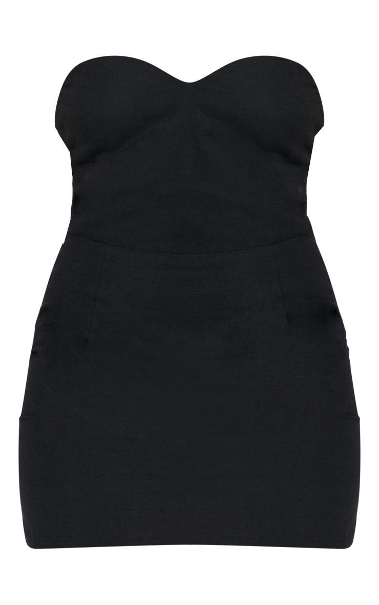 Black Linen Look Sweetheart Neckline Bodycon Dress Product Image