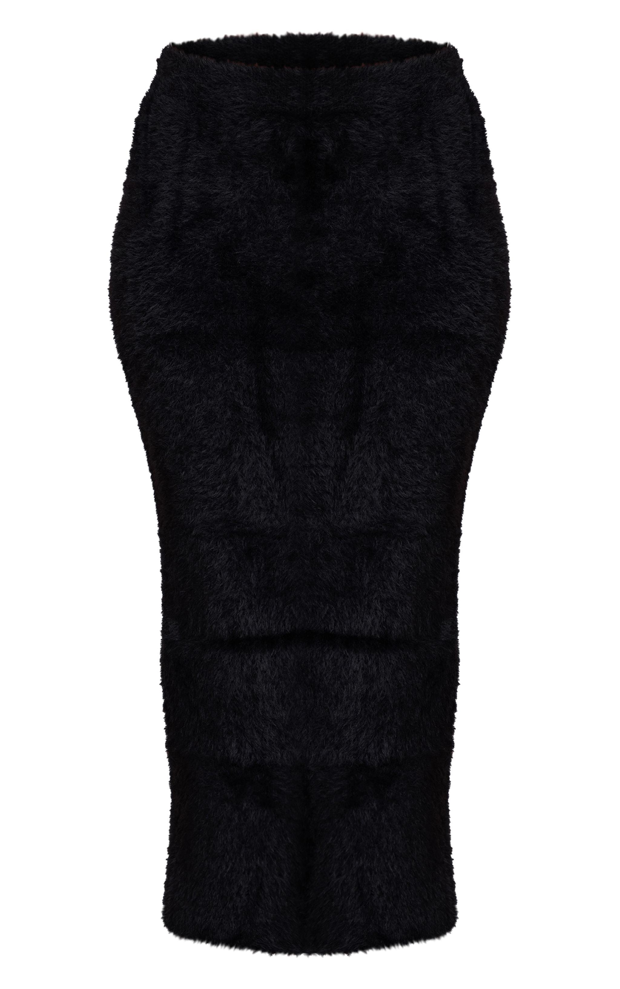 Petite Black Fluffy Knit Low Waist Maxi Skirt Product Image