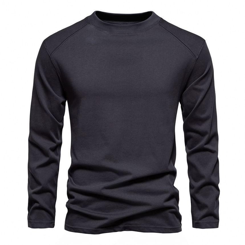 Long-Sleeve Crew Neck Plain T-Shirt Product Image