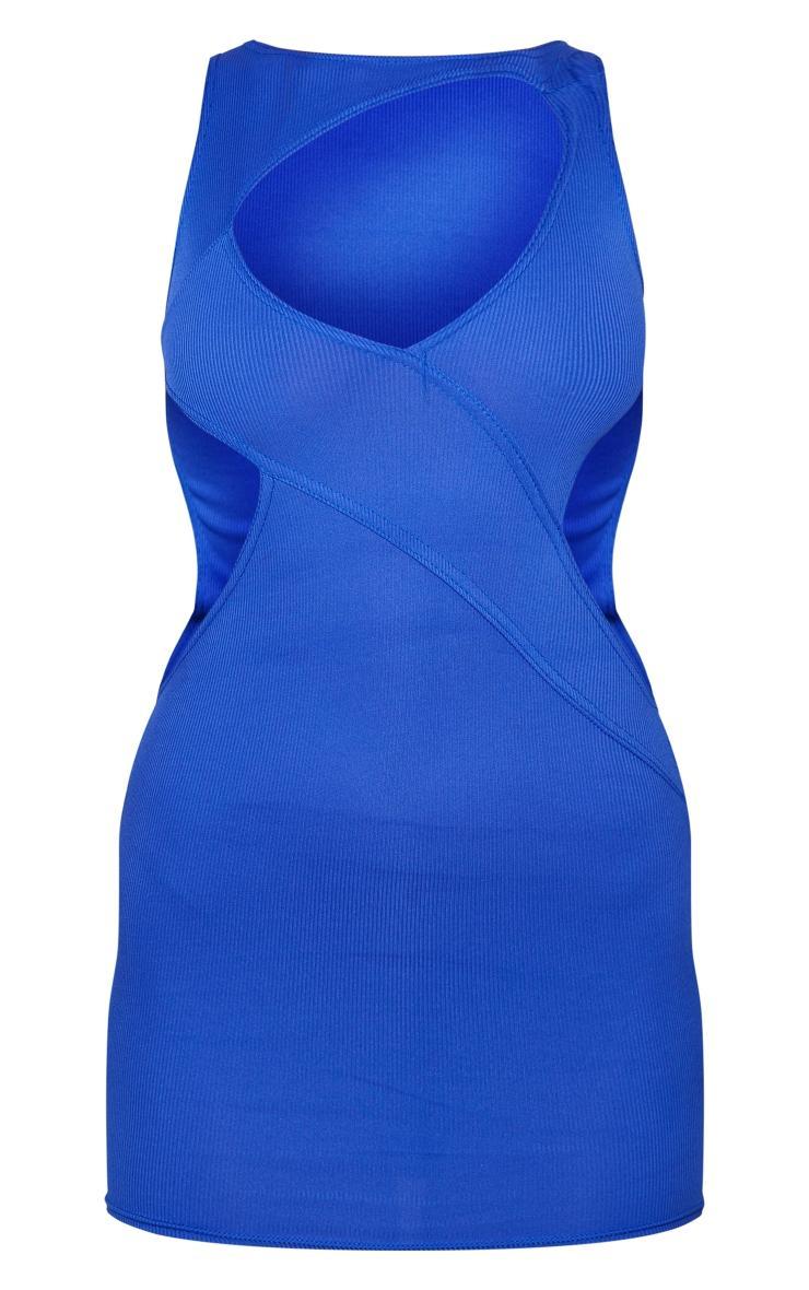 Bright Blue Ribbed Multi Cut Out Detail Bodycon Dress Product Image