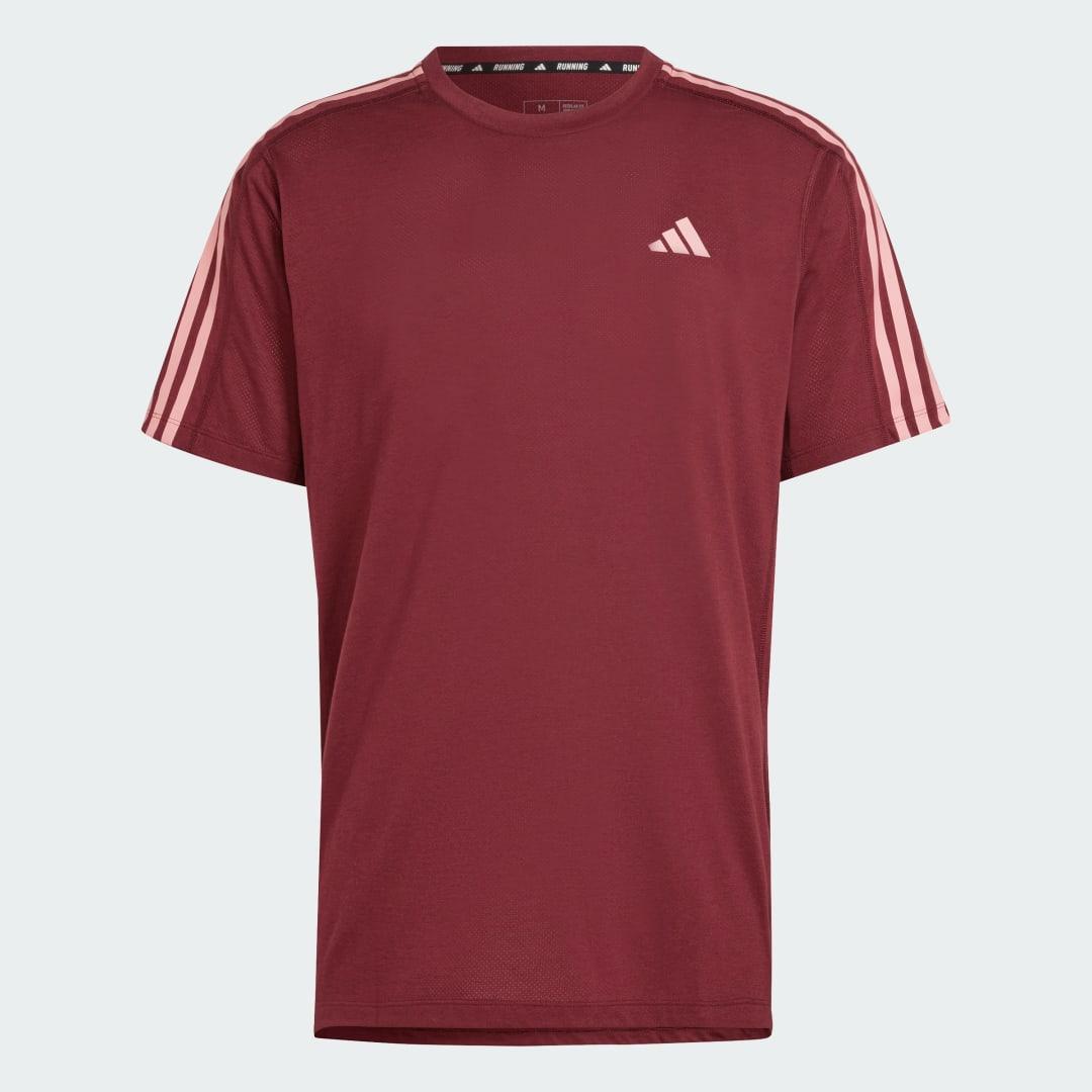 adidas Own the Run 3-Stripes Tee Shadow Red M Mens Product Image