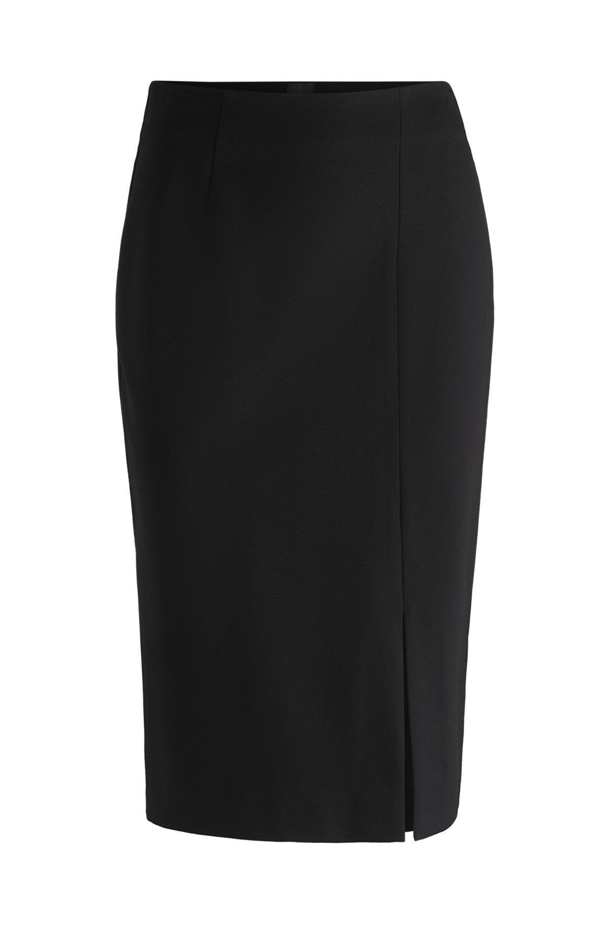 Pencil skirt in stretch fabric with front slit Product Image