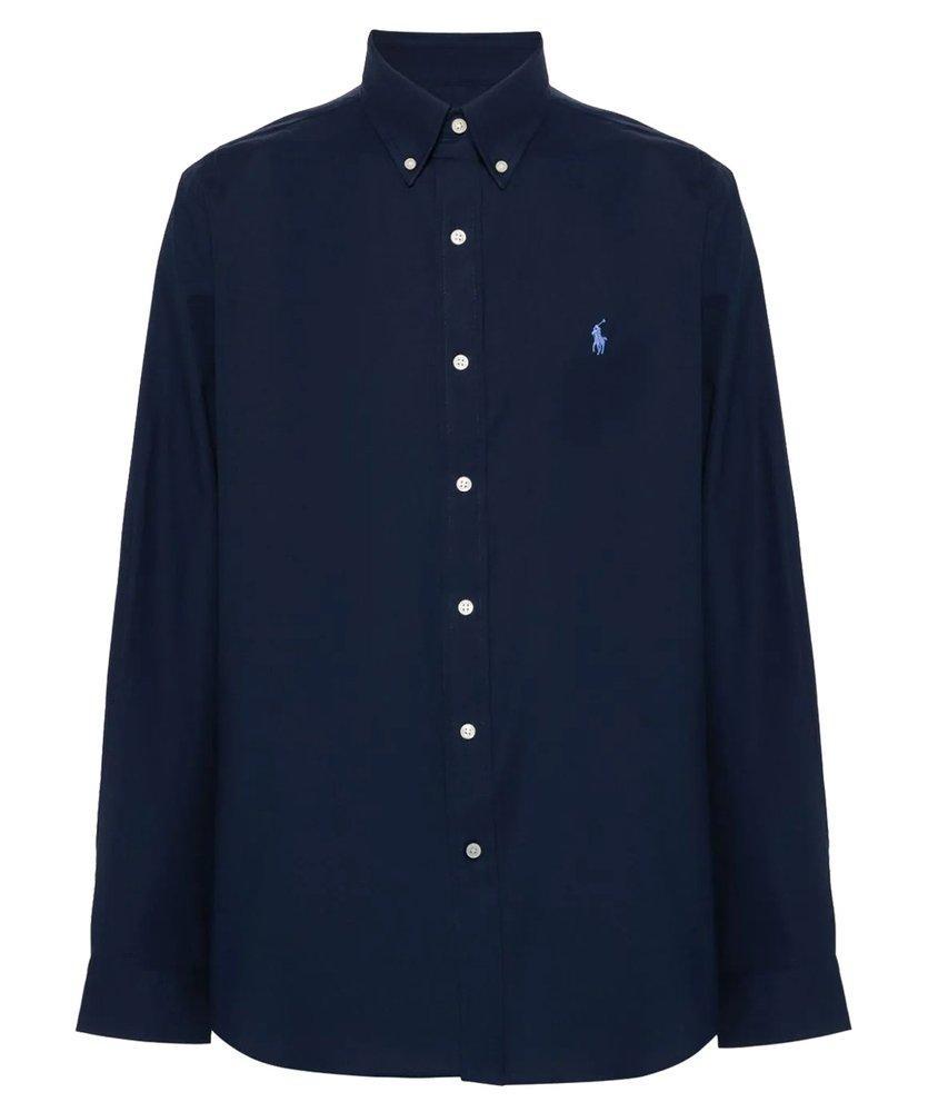 POLO RALPH LAUREN Pony Embroidered Curved Hem Shirt In Blue Product Image