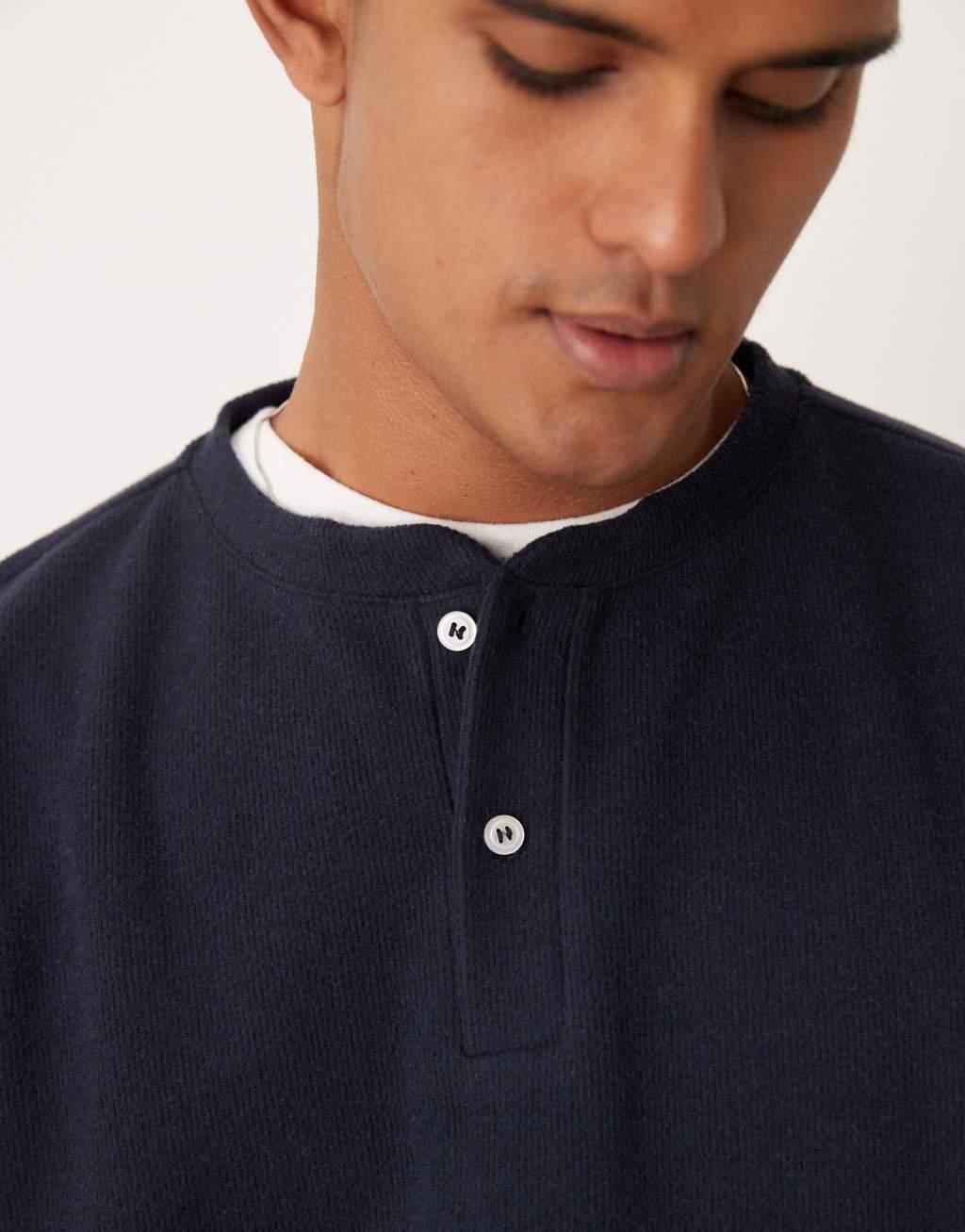 ASOS DESIGN oversized boxy heavyweight rib henley sweater in navy Product Image