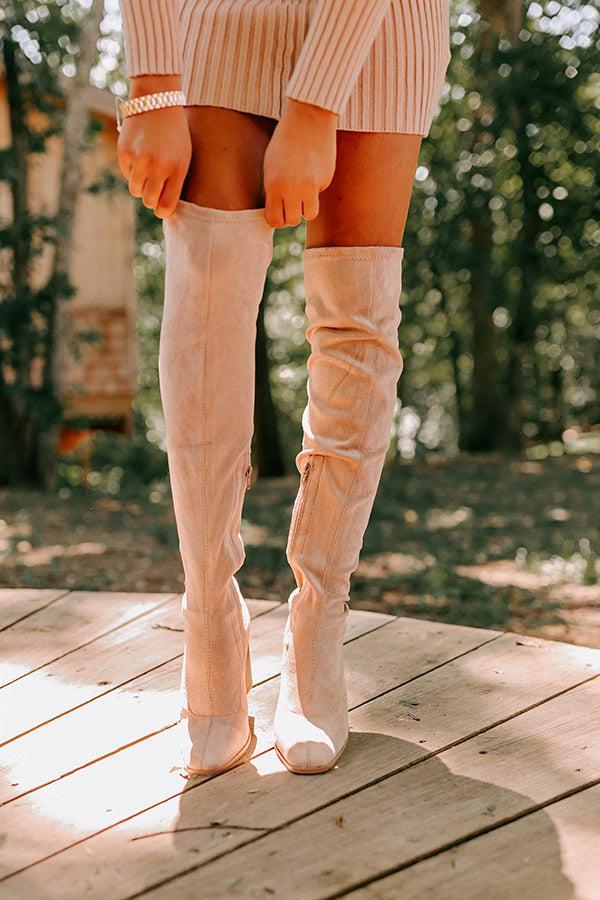 The Scarlett Faux Suede Thigh High Boot In Warm Taupe Product Image