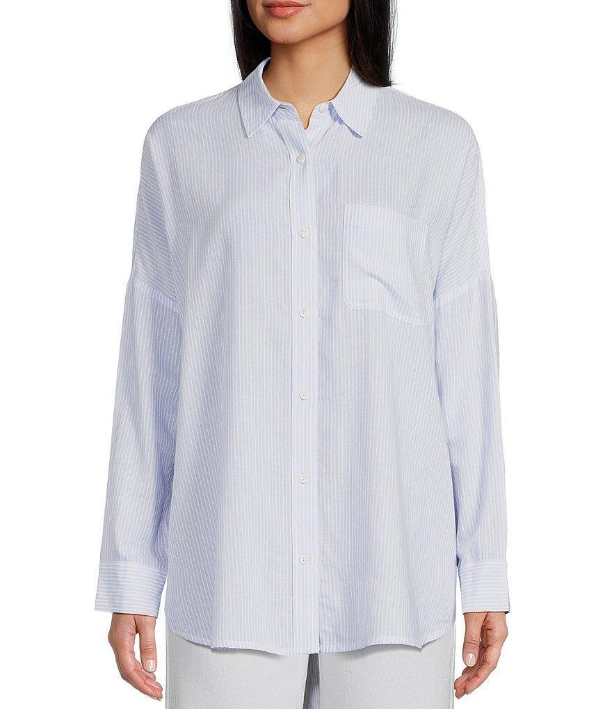 Copper Key Mini Stripe Print Oversized Fit Button-Front Woven Shirt Product Image