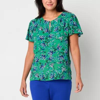 Liz Claiborne Womens Round Neck Short Sleeve Blouse Product Image