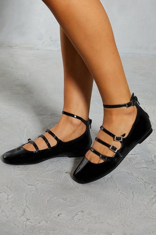 Leather Look Buckle Detail Ballet Flats Product Image