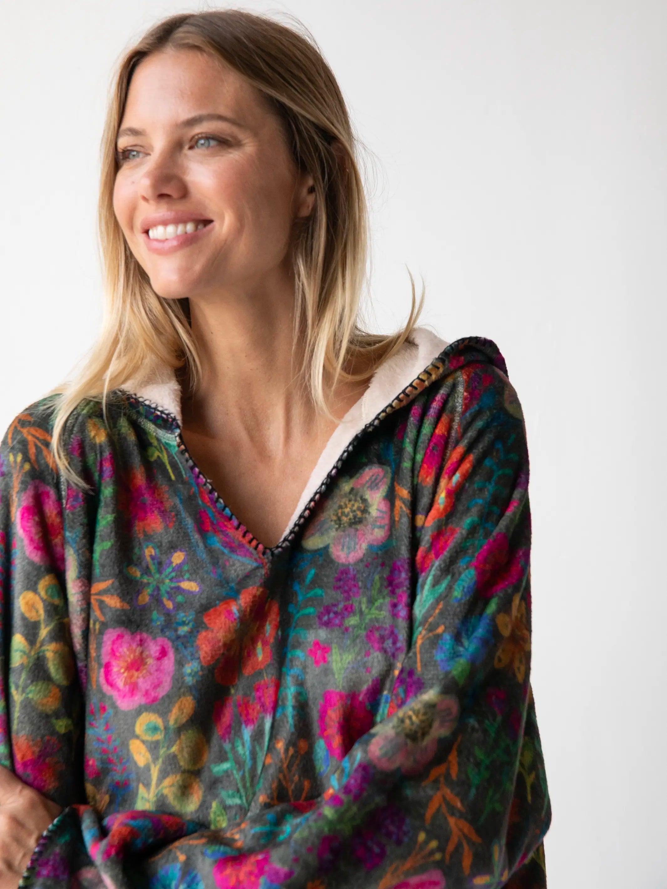 Cozy Blanket Hoodie - Rainbow Garden Black Product Image